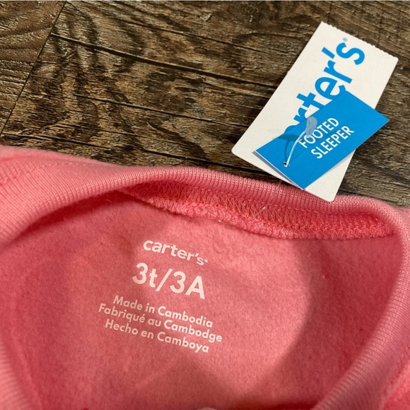 Carter’s One Piece Fleece Footed Girls Toddler Sleeper Size 3T Pink Hearts - Picture 2 of 9